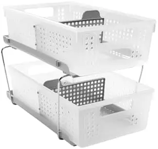 

madesmart 2-Tier Sliding Bath Organizer with Adjustable Dividers - Frost