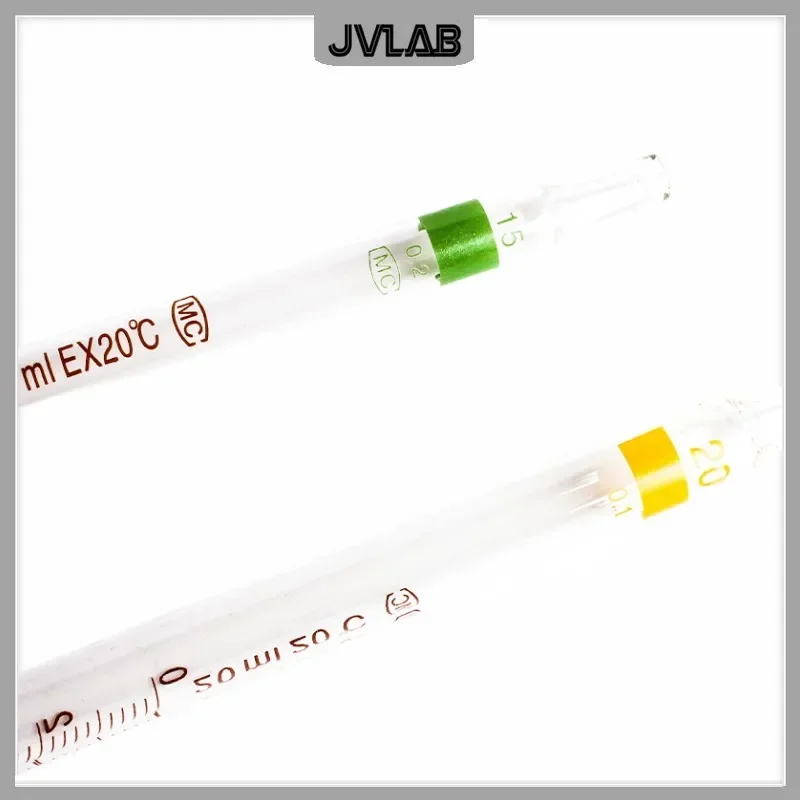 Imagem -02 - Pipeta Volumétrica de Vidro Graduada Transferência de Palha Conta-gotas Pipetas de Medição de Vidro de Laboratório Anel Colorido Volume 10ml Comprimento 20cm