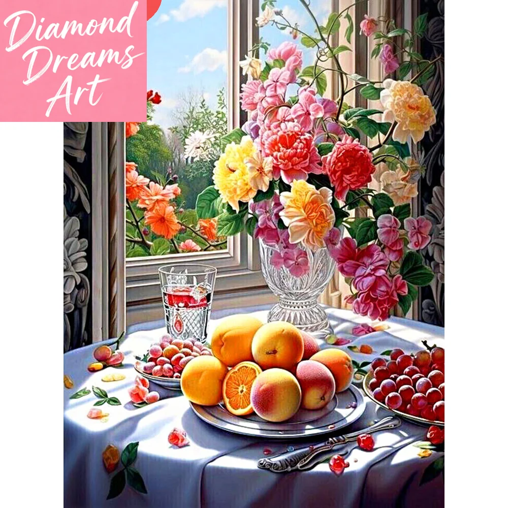 

Frameless, 5D Diamond Painting Flower Full Round Square Diamond Mosaic Fruit New Collection 2024 Home Decor