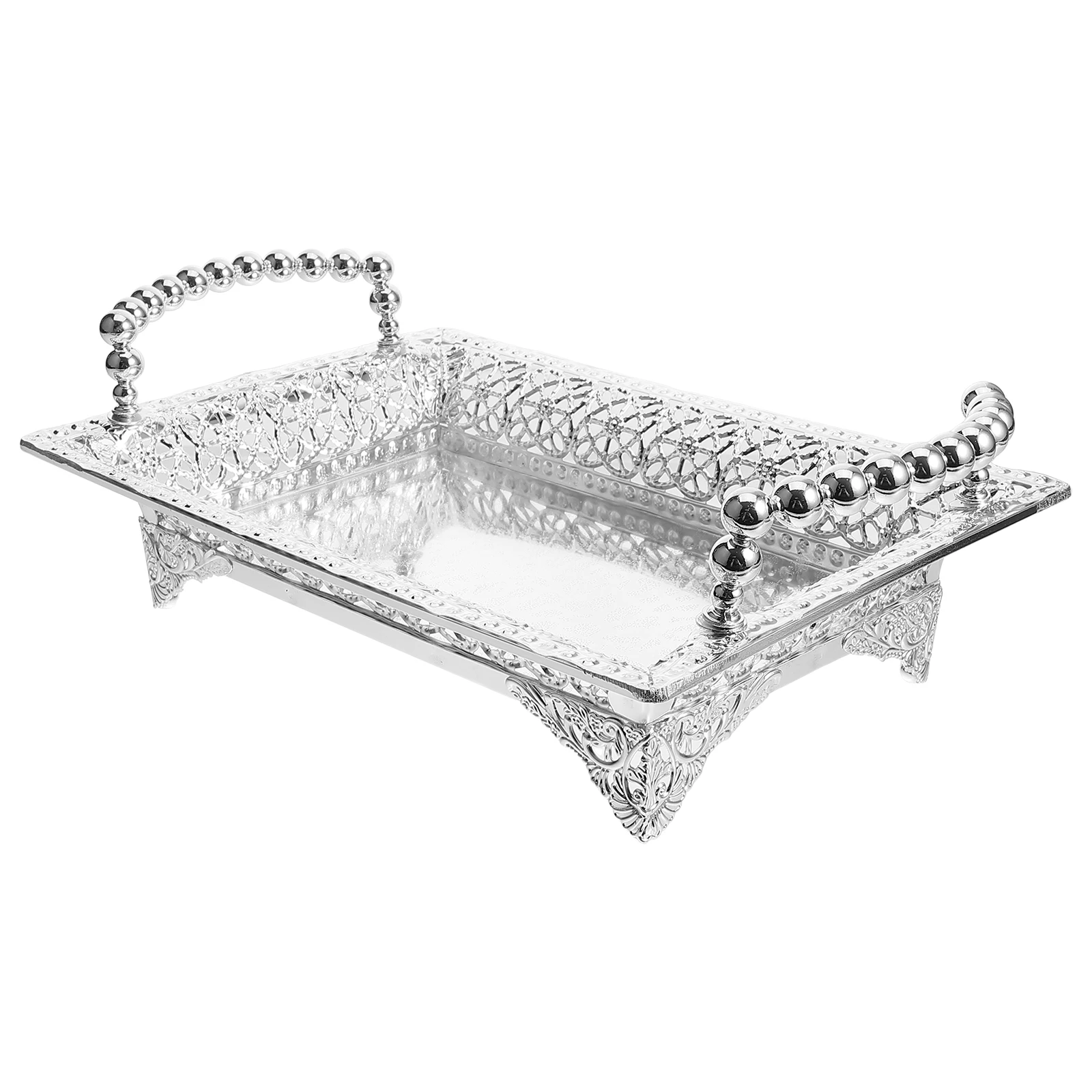 

Fruit Plate Tray Metal Zinc Food Storage Tray Alloy Storage Food Dish Rectangle Serving Handles Coffee Table Kitchen