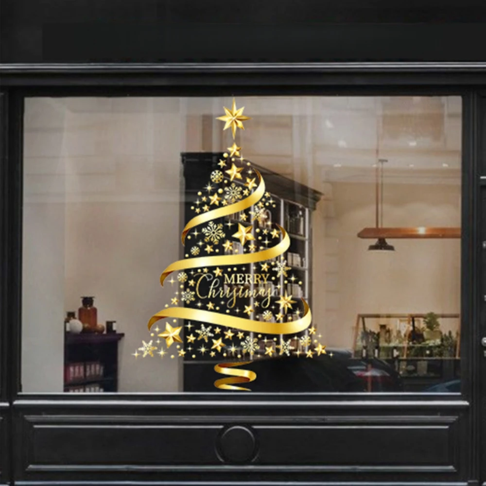 1 مجموعة من 60-90 سنتيمتر الذهبي شجرة عيد الميلاد نافذة زجاج نافذة ملصقات لعيد الميلاد السنة الجديدة الشتاء هدايا ديكور المنزل الطرف