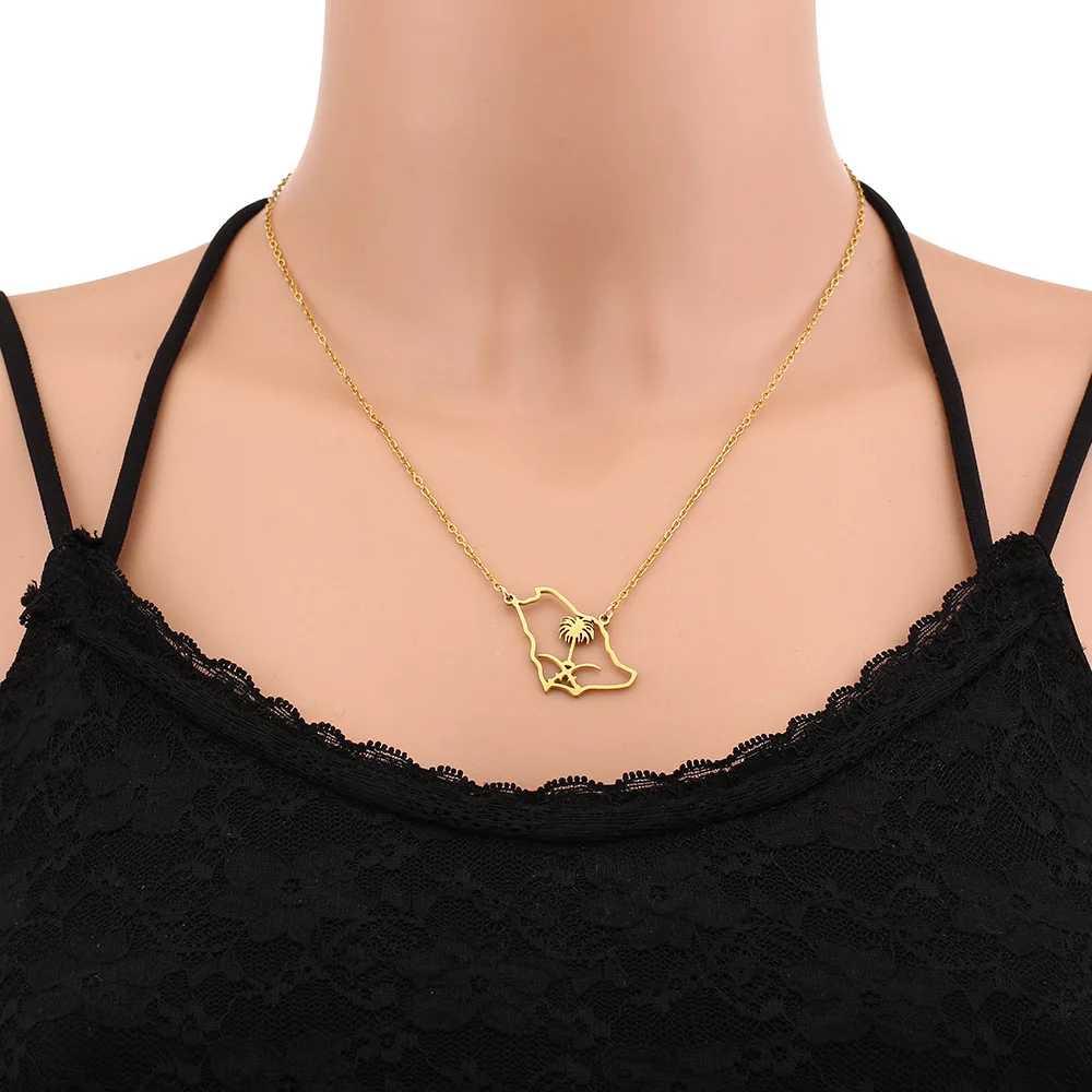 2024 new fashion stainless just Saudi Arabia map pendant necklace temperament everything collarbone chain birthday anniversary g