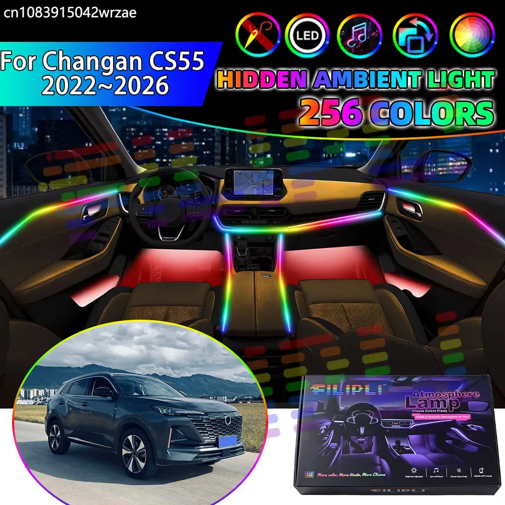 For Changan CS55 2022~2026 MK2 2023 PLUS RGB Car Interior Ambient Lights Strips Breathing Lighting Kit App Control LED strips