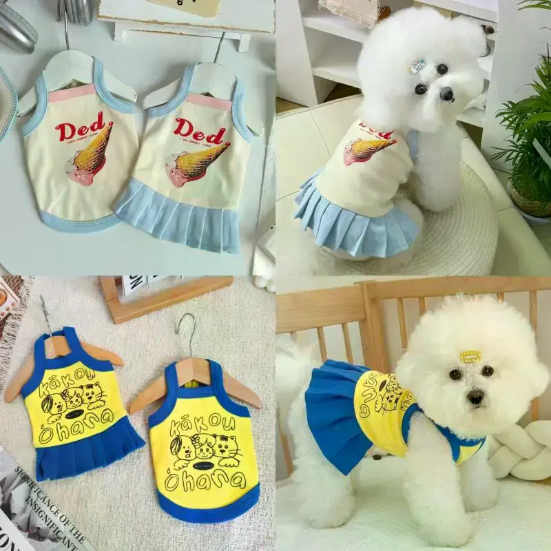 Dog Princess Dress Summer Skirt Sling Outfit Cute Ice Cream Print Thin Pet Dress for Small Puppy Girls