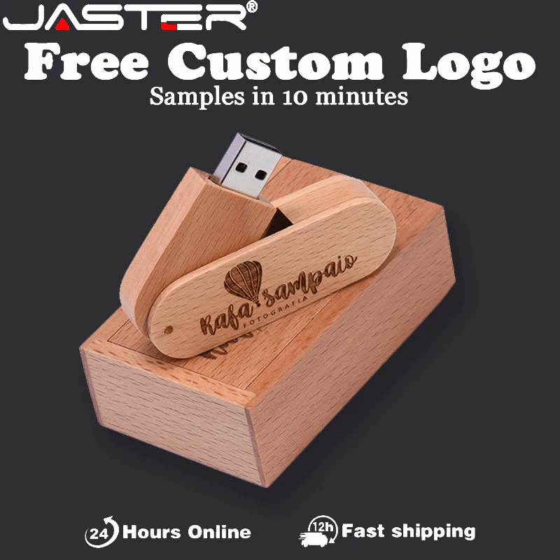 

Beech Wood USB Flash Drive 64GB Free Custom Logo Pen Drive 32GB Rotatable Memory Stick Creative Business Gifts Pendrive 16GB 8GB