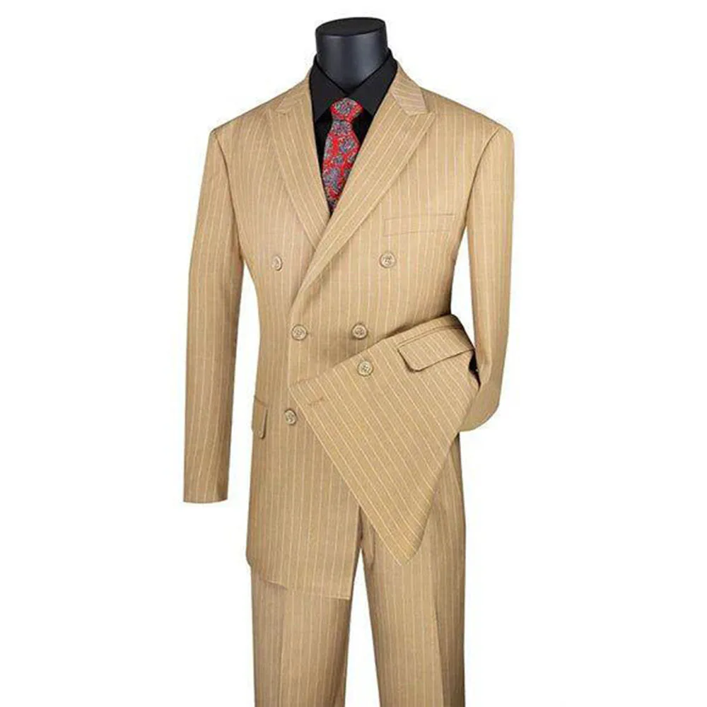 

Fashion Kaki Men Suit High Quality 2 Pieces Jacket Pant Special Occasion Double Breasted Business Celebrity Male Clothing Simple