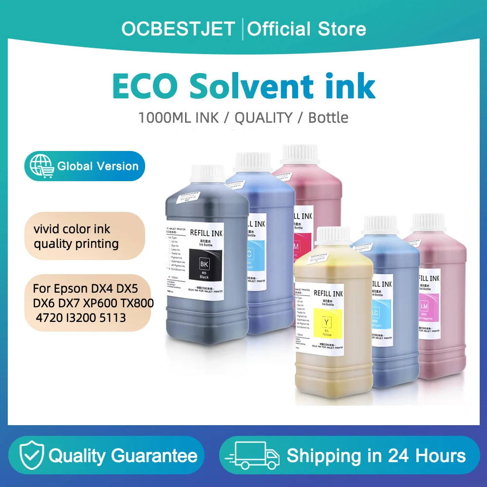 1000ML Eco-solvent Ink For Epson DX4/DX5/DX6/DX7/XP600/TX800/4720 Printhead For all Epson Deskjet Printhead Refill Ink Kit