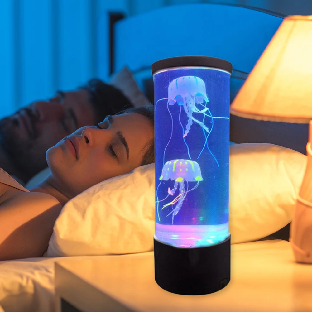 Jellyfish Tank Aquarium LED Lamp Bedside Decoration Lava Night Light Kids Gifts