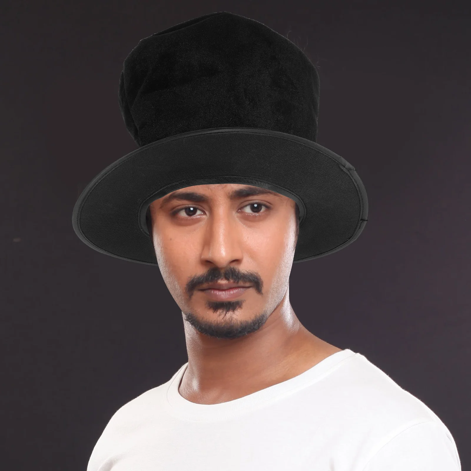 Chapeau haut de forme en laine noire, Vintage, classique, plat, à large bord, formel, unisexe, Costume de magicien d'artiste de Jazz, Fedora noir