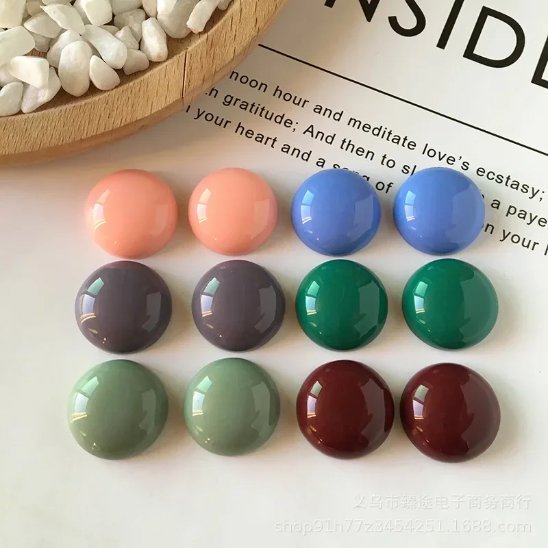 5pcs pure color color geometric round half pill versatile resin Flat Back Cabochon For DIY Jewelry Making Accessories