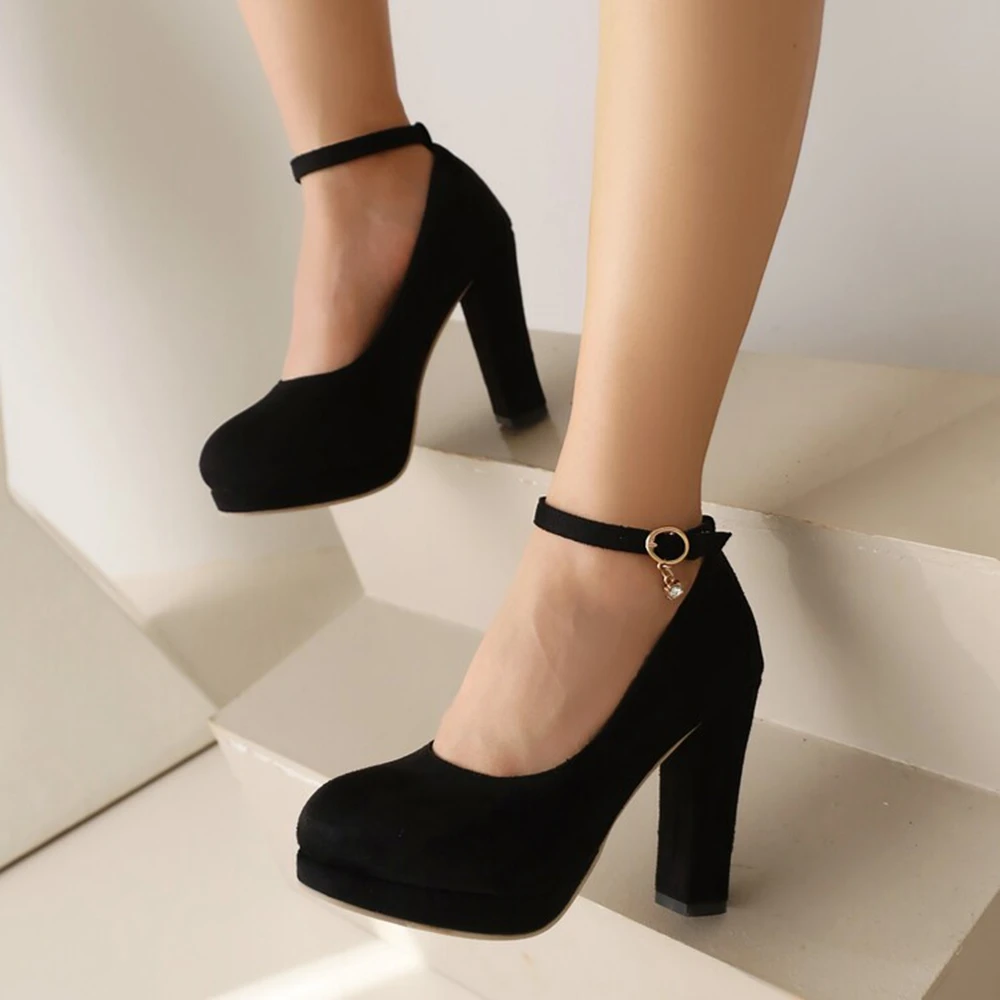 New High Heels Waterproof Platform Fashion Women Shoes Simple Versatile Professional Buckle Shallow Mouth Classic Round Toe 6001 image 6