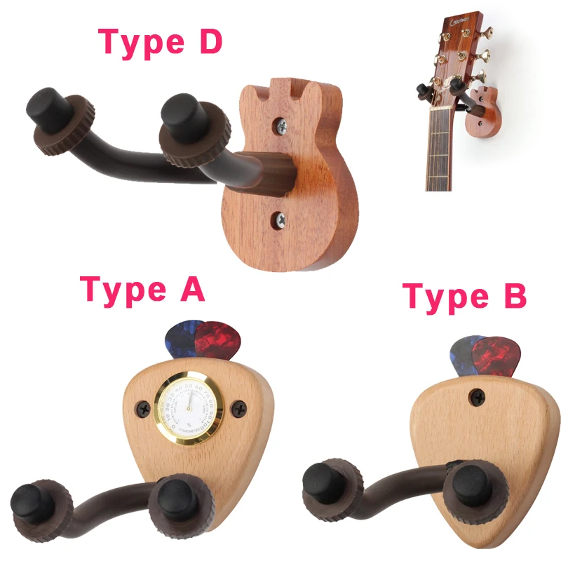 Guitar Holder Hook Stand  Wood Base Picks Slot Wall Mount Guitar Hanger for Acoustic Electric Guitar