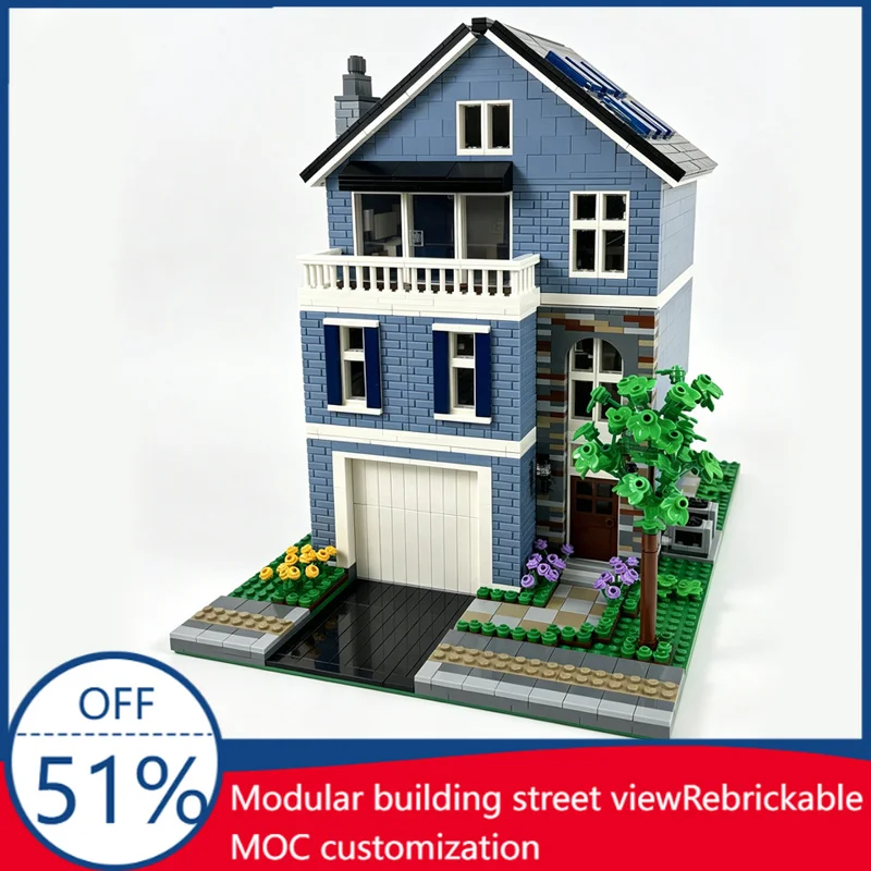 

3230Pcs Blue Southern Townhouse Building Model Blocks Educational Diy Assembly Toy Gift sCity Street Scene And Home Decoration