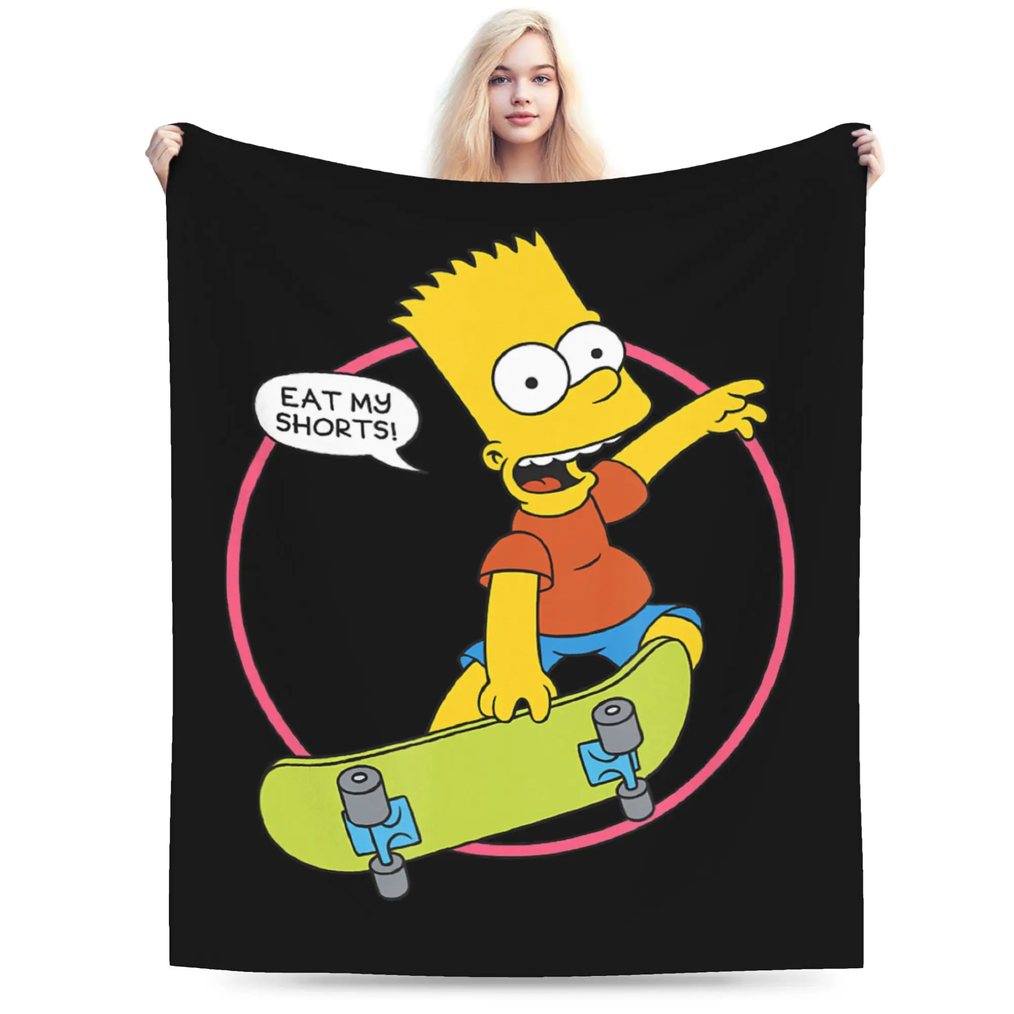 Bart Simpson Eat My Shorts Blankets Flannel Printed   Multifunction Ultra-Soft Throw Blankets for Sofa Car Bedding Throws