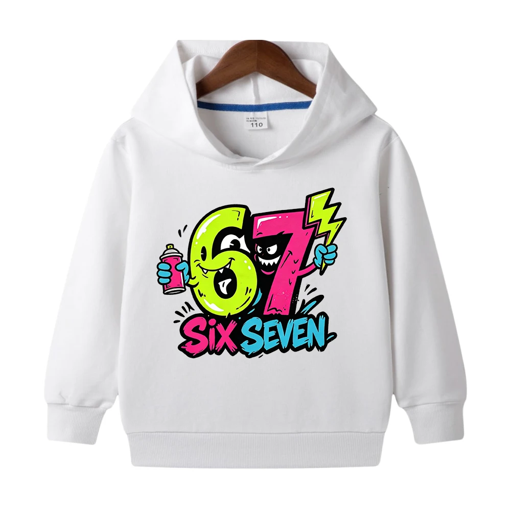 Funny Number 67 Letter Graphic Cute Kids Pullover Hoodie Autumn Fashion Soft Long Sleeve Tops for Boys Girls Sweatshirts