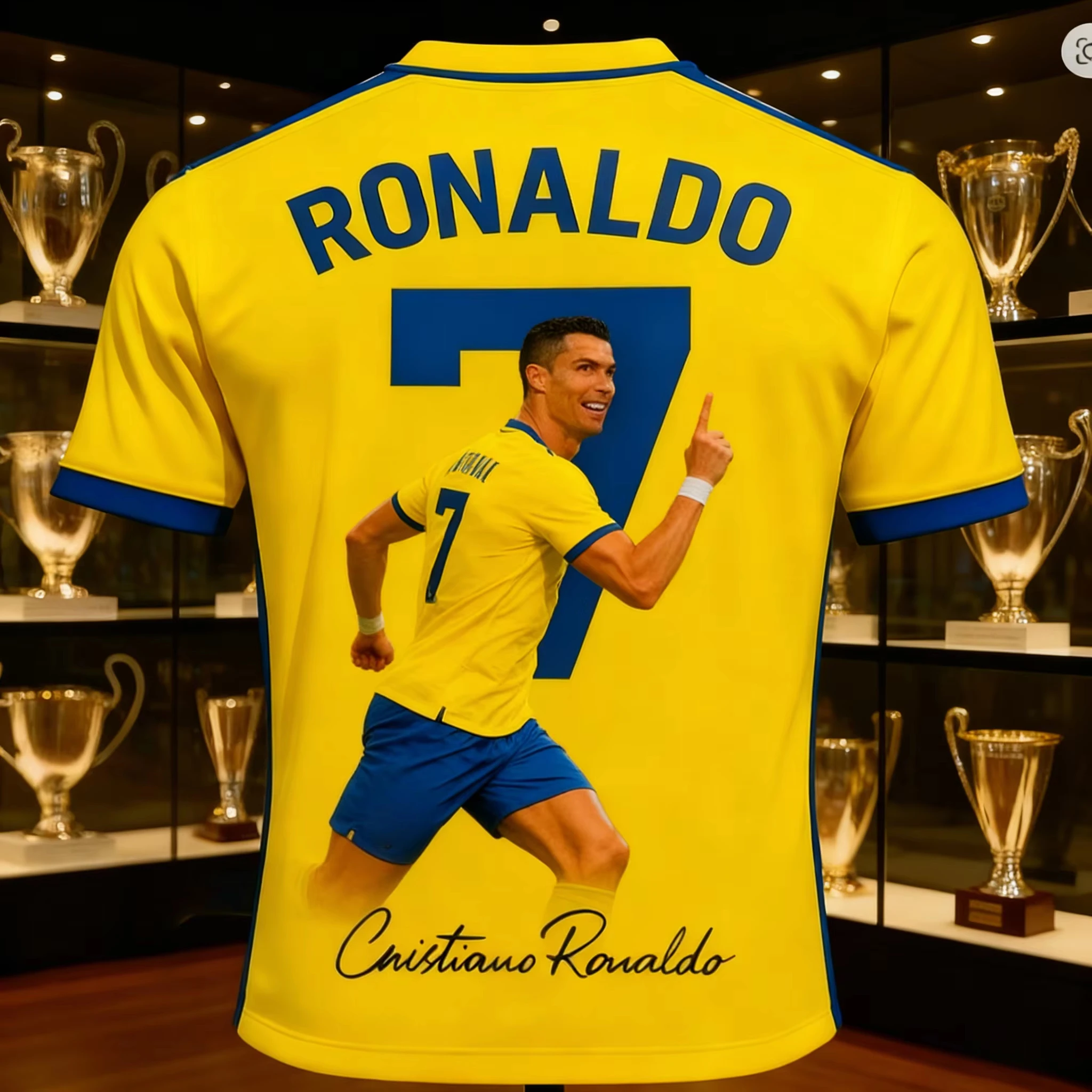 Unisex Club Soccer Jersey Yellow Blue Cuffs Sprinting Player Print Back No.7 Decor Script 2026 Crest Fan Football Shirt