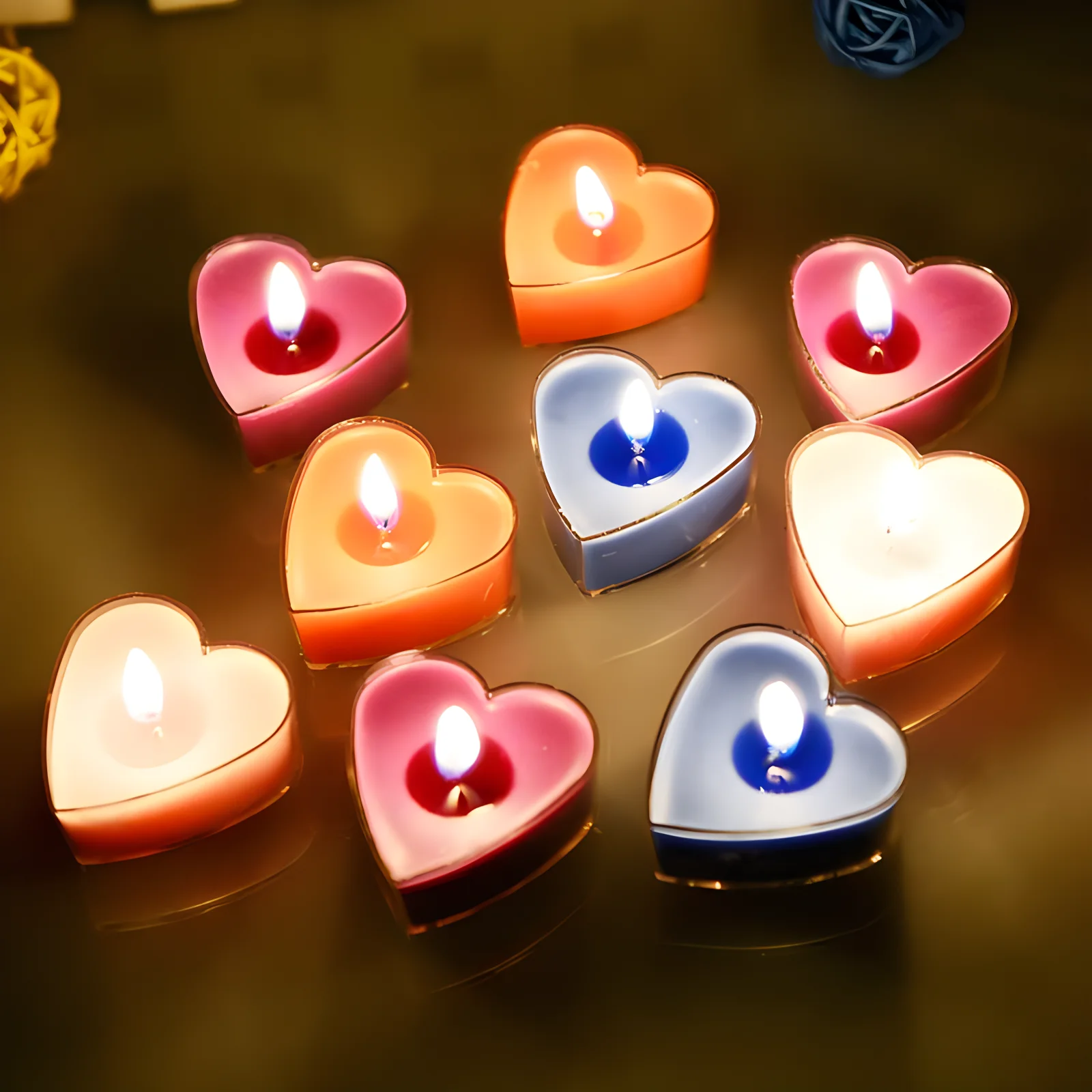 9Pcs Scented Aromatic Candle Smokeless Light Tea Wax Candles Gift Heart-Shape Wedding Festival Party Home Decoration Supplies