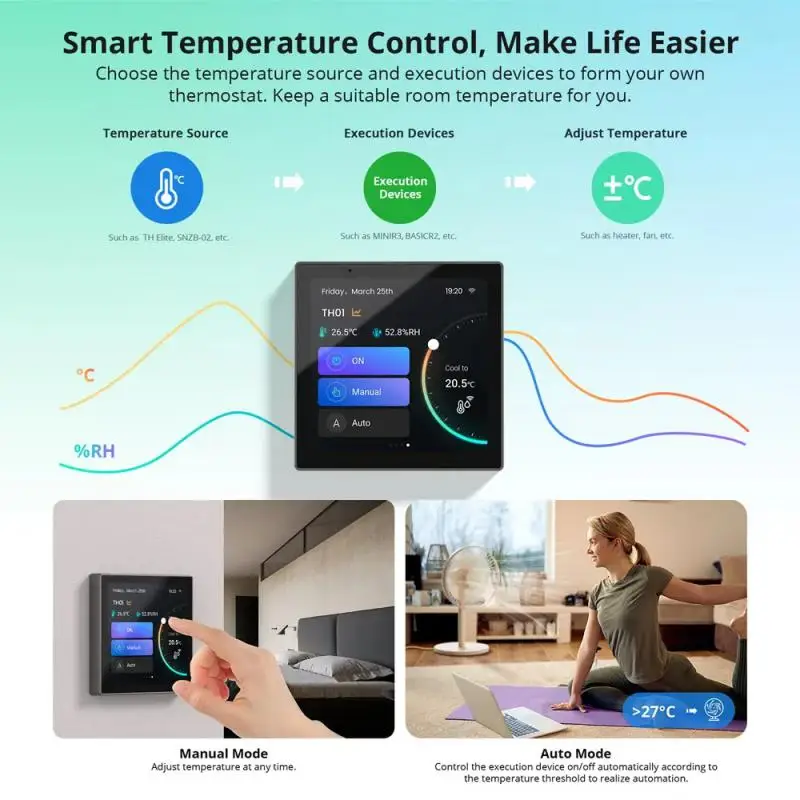 Smart Home Control Panel 3.95-inch Full Touch Screen EU Wifi Zigbee Smart Thermostat Display Switch