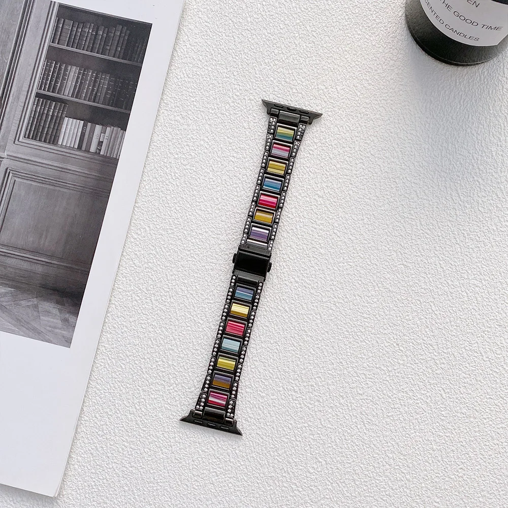 Metal+Resin Strap for Apple Watch Ultra 876543SE Women Stainless Steel Diamond Bracelet for iWatch 49mm 45mm 41mm 44mm 40mm 42mm