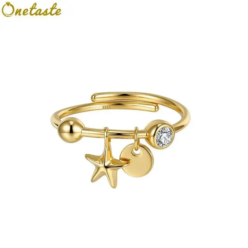 

925 Sterling Silver High Polished Cubic Zirconia Star Disc Charm Open Rings For Women Dainty Trendy Lightweight Ring Party Gift