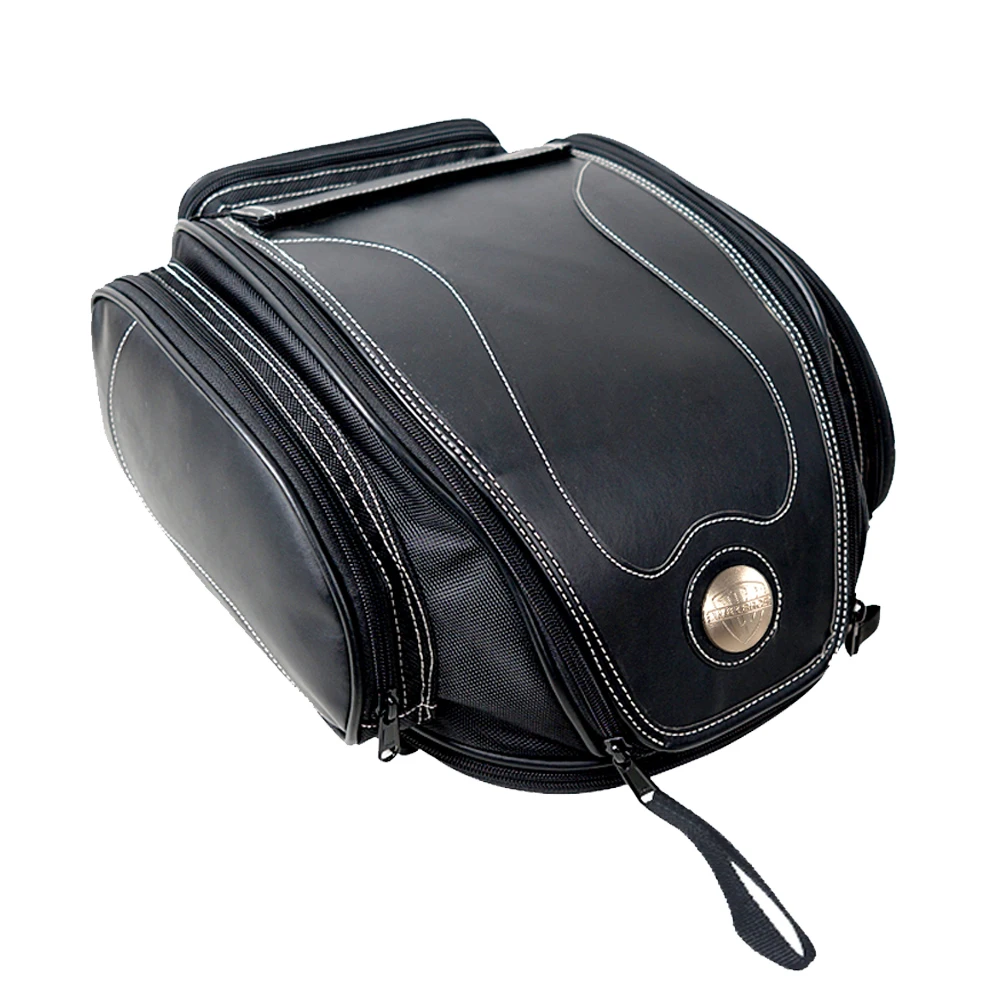 

Tail Bag Retro Rear Seat Bags Motorcycle Moto Motorbike Leather Pack Scooter Multifunctional Travel Large Capacity Black Luggage