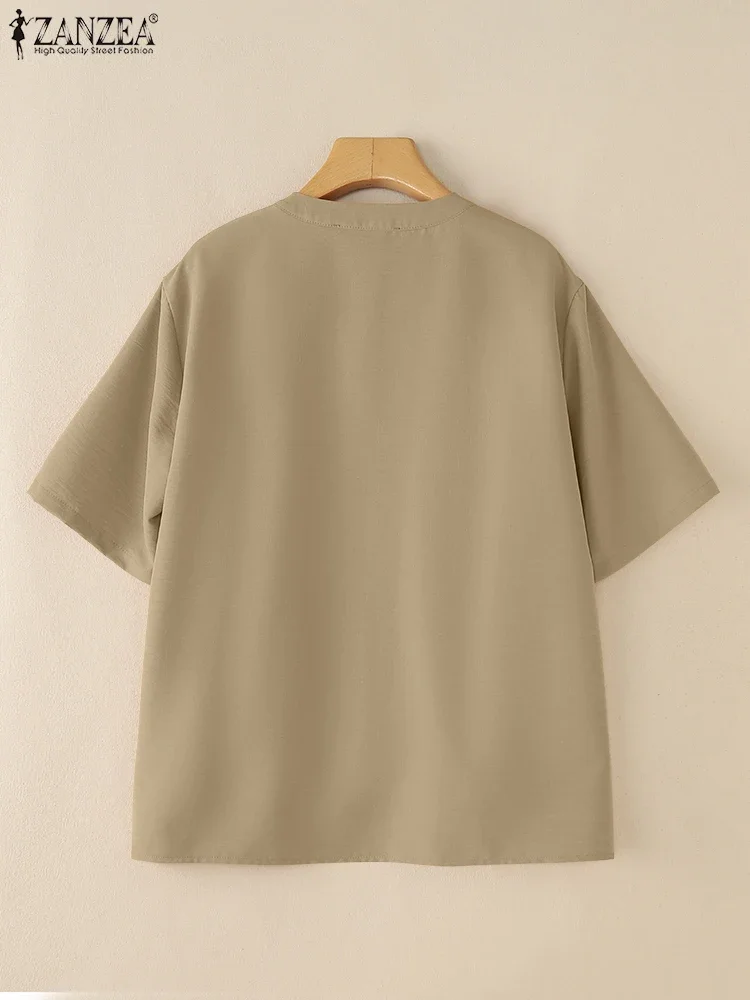 Zanzea moda feminina camisas torcidas blusa de manga curta 2025 verão casual cor sólida túnica topos botões elegantes blusas femme