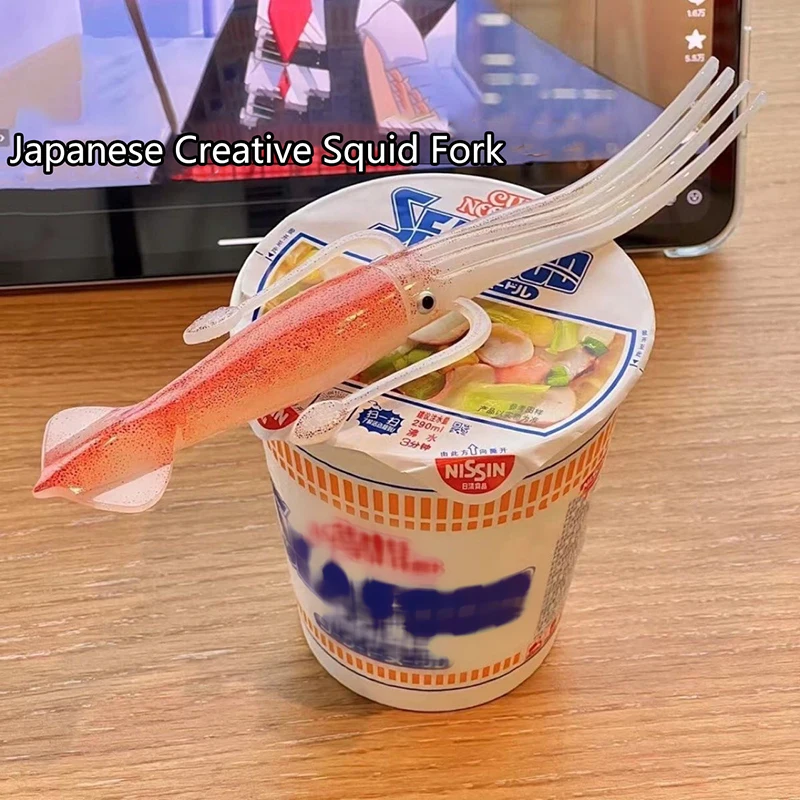 C 1pc Funny Squid Cuttlefish Fork Fruit Cup Noodle Tableware Fork Instant Noodle Forks Bento Lunches Forks Food Pick Toothpick