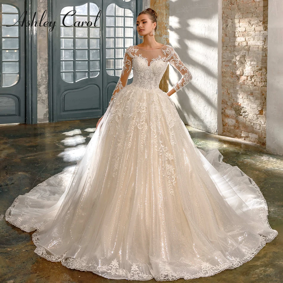 Ashley Carol Ball Gown Wedding Dresses Long Sleeve Backless Bride Dress Sparkling Crystal Appliques Bridal Vestido De Novia - AliExpress 320 Ashley Carol Ball Gown Wedding Dresses Long Sleeve Backless Bride Dress Sparkling Crystal Appliques Bridal Vestido De Novia - AliExpress 320