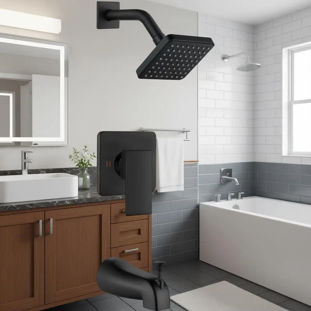 

Shower Set with Tub Spout Shower Trim Kit and Single-Handle Set, Shower Included, Bathtub Faucet Set, 4 Inch ABS Square Shower,