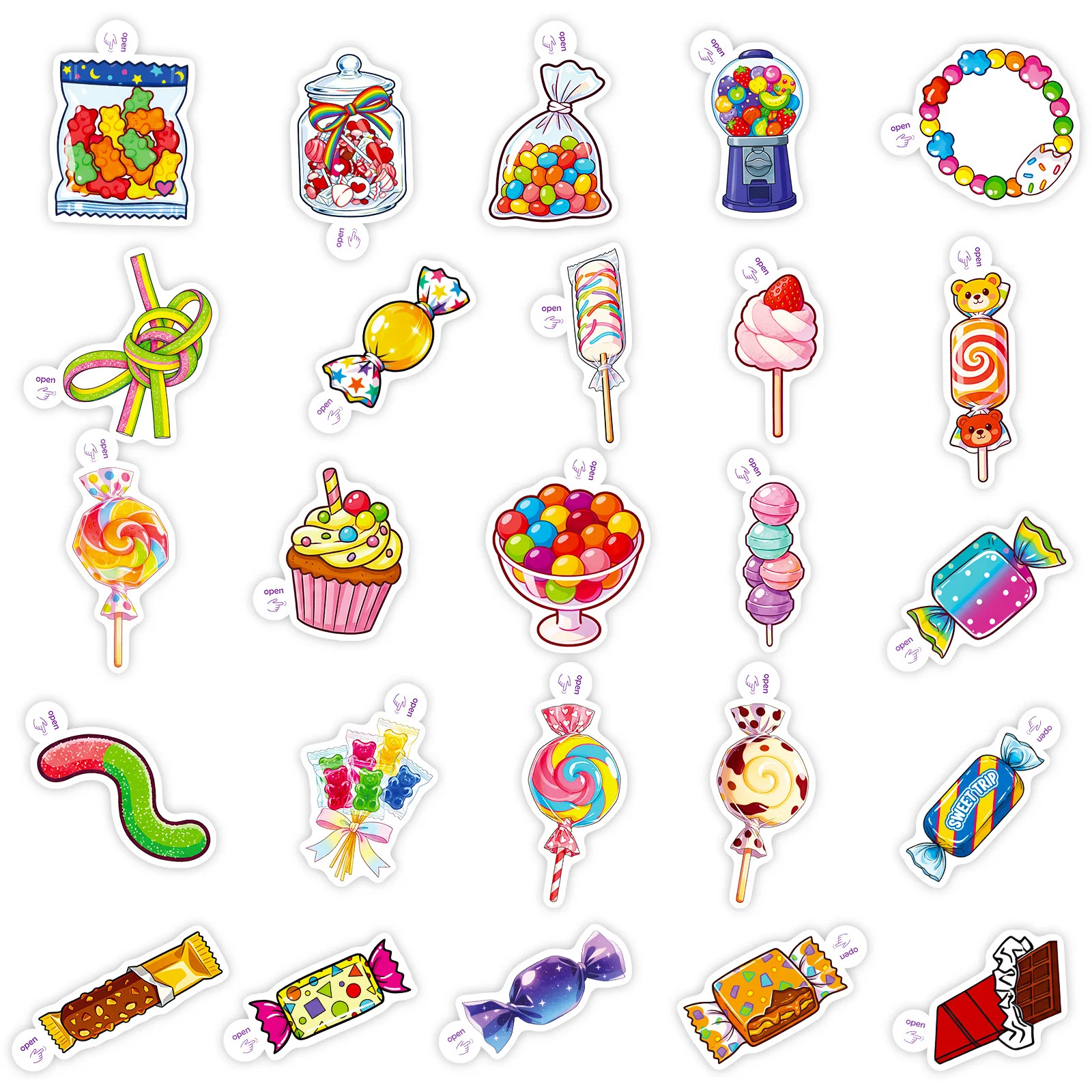 

50 PCS cartoon candy stickers water cups phone cases computer DIY decorative materials waterproof stickers