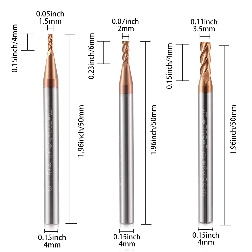 1Pcs D1 to D20 tungsten carbide end mill 4 flutes CNC Milling Cutter  Tools HRC55 coated end mills for face and slot machining