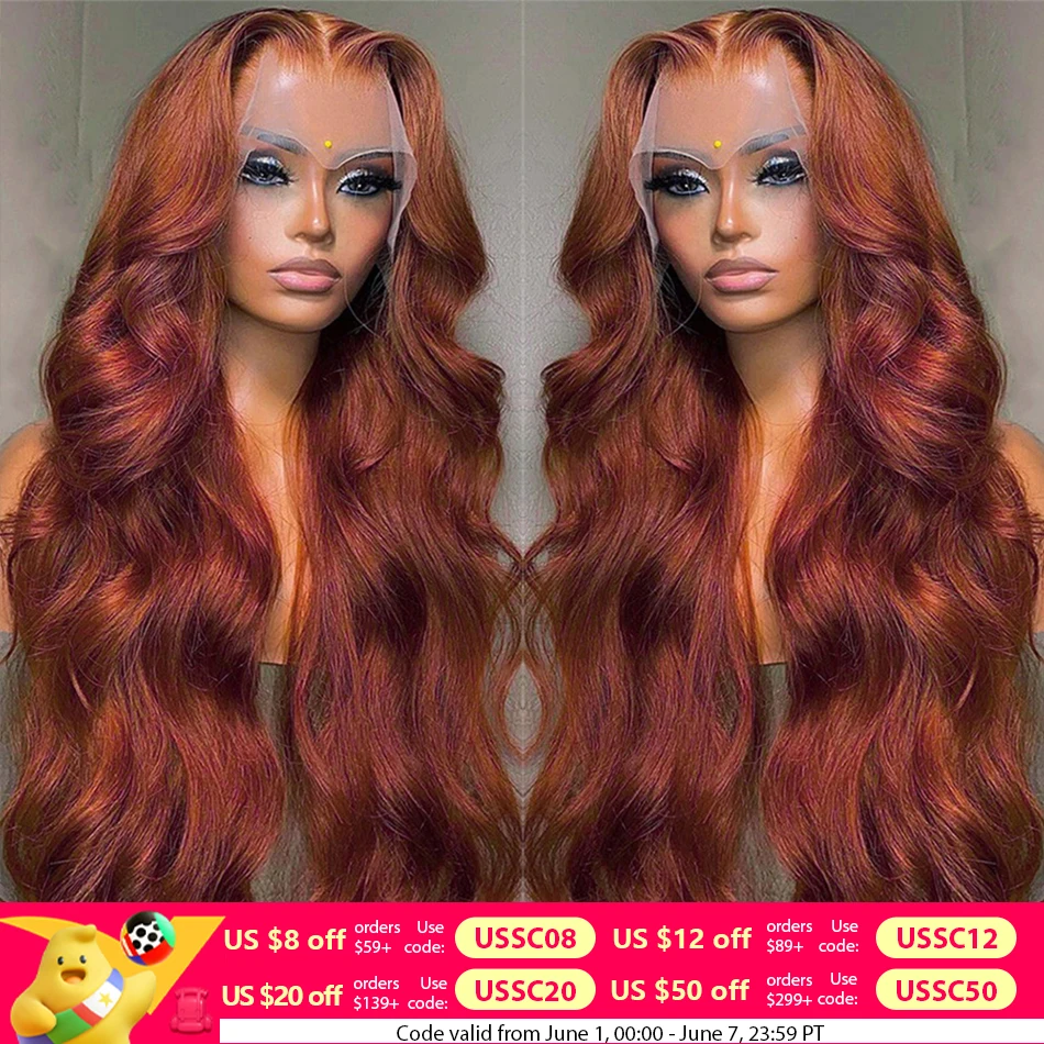 13x4 Reddish Brown Body Wave Lace Frontal Human Hair Wig 13x6 Transparent Lace Frontal Wig 4x4 Closure Glueless Human Hair Wig