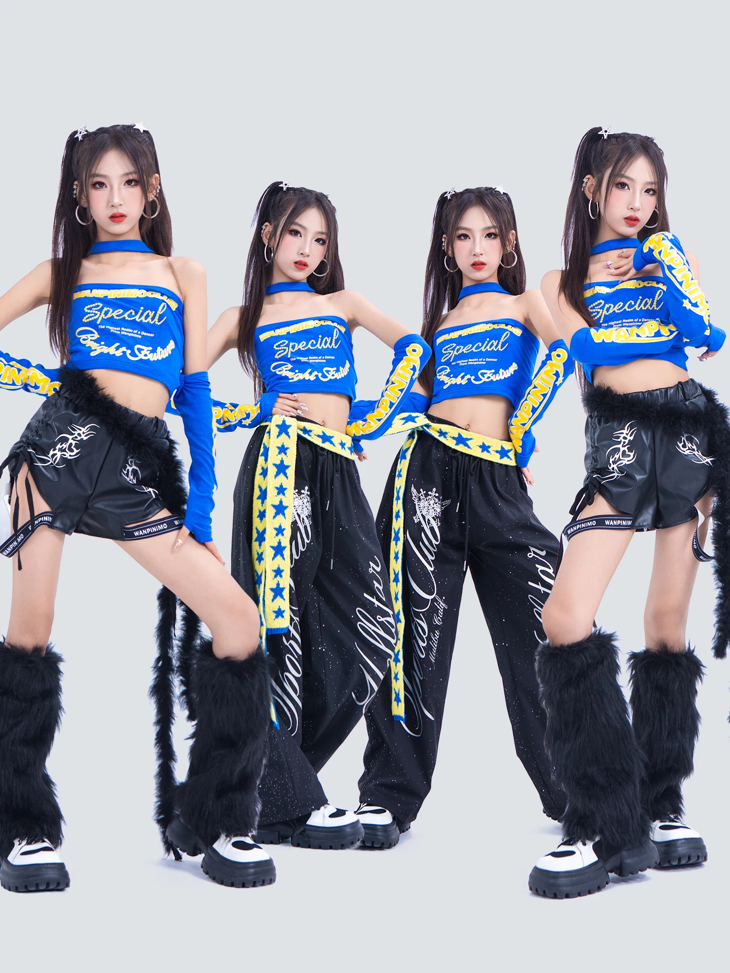 2025 Kinderen Hip Hop Danskostuums Voor Meisjes Blauw Crop Tops Zwarte Broek Pak Moderne Jazz Dansvoorstelling Kleding DQS 20889