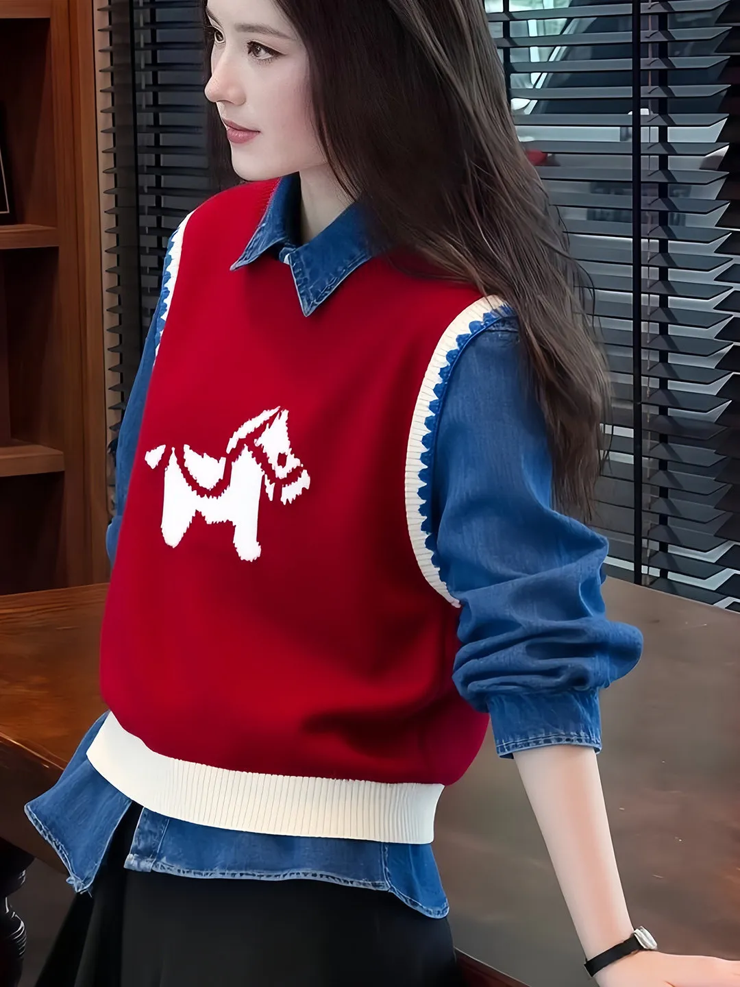 

Red Year Embroidered Knitted Vest Women's Outerwear Cisas Aosphere Clothing Autumn Winter Season Commute Sle