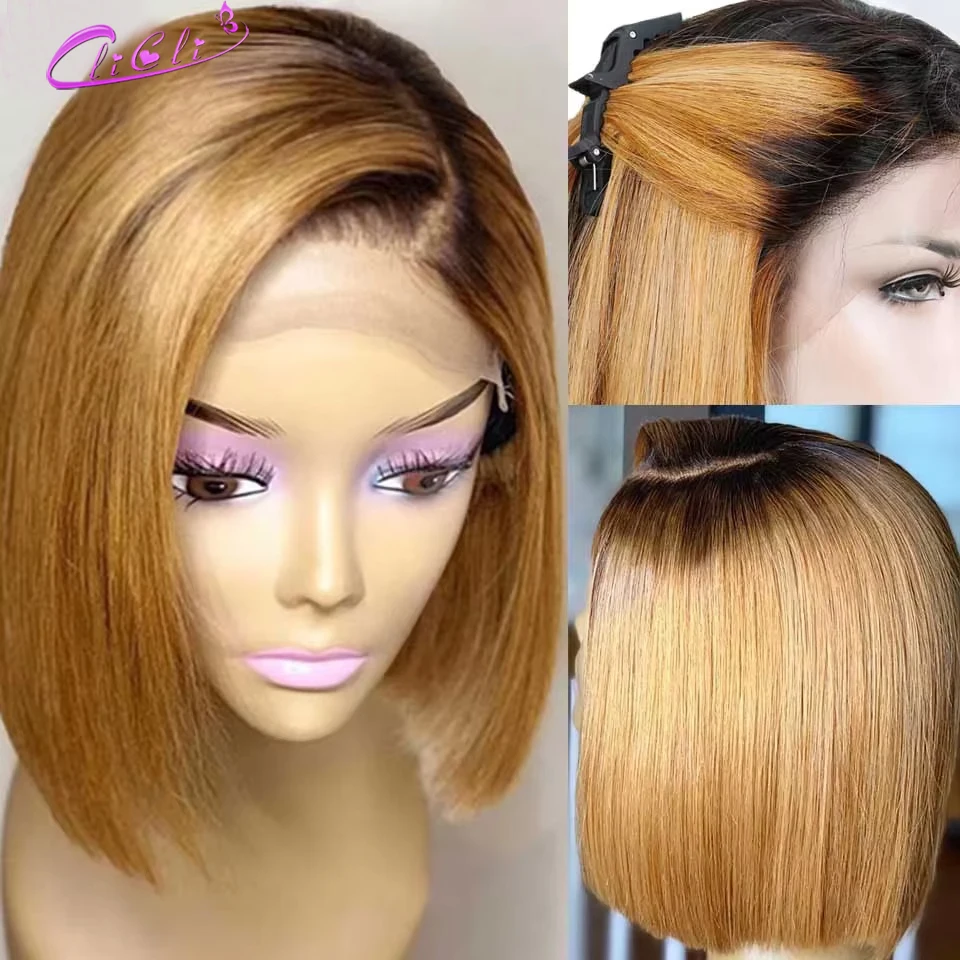 Bob Short Colored Human Hair Wigs Honey Blonde 13x4 Lace Front Wig Brazilian 4x4 Closure Wigs On Sale Ombre 1B 27 Blonde Wig