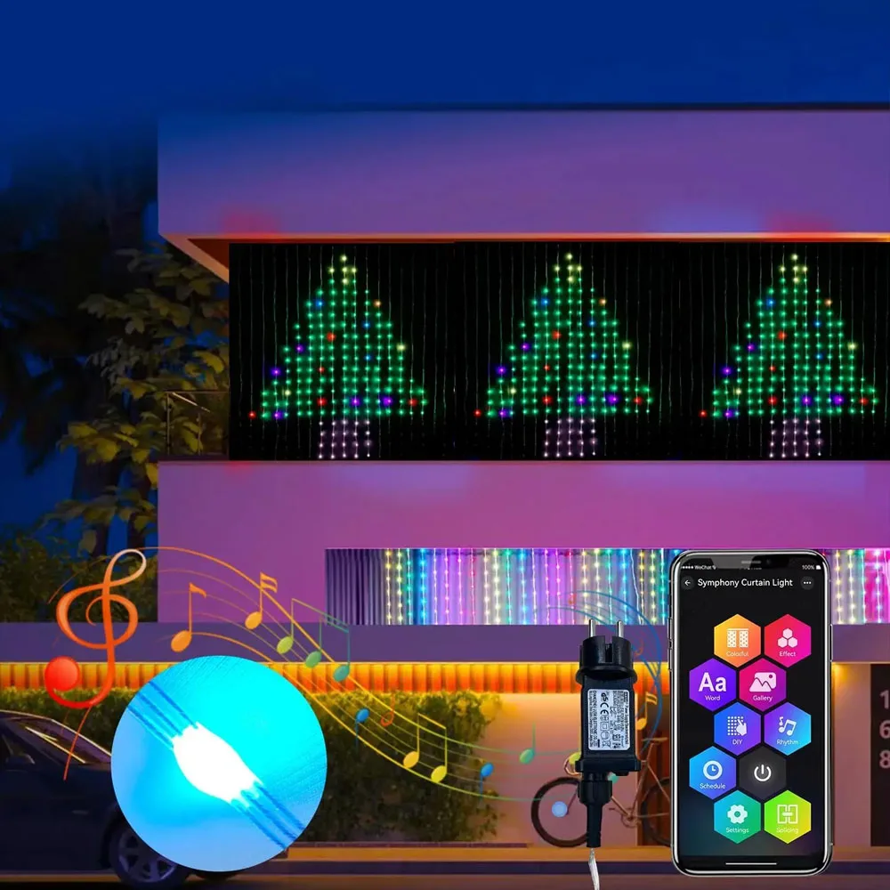 400LEDs Smart Curtain Lights Bluetooth App LED String RGB Fairy Lights DIY Music Change Display for Window Bedroom Decoration