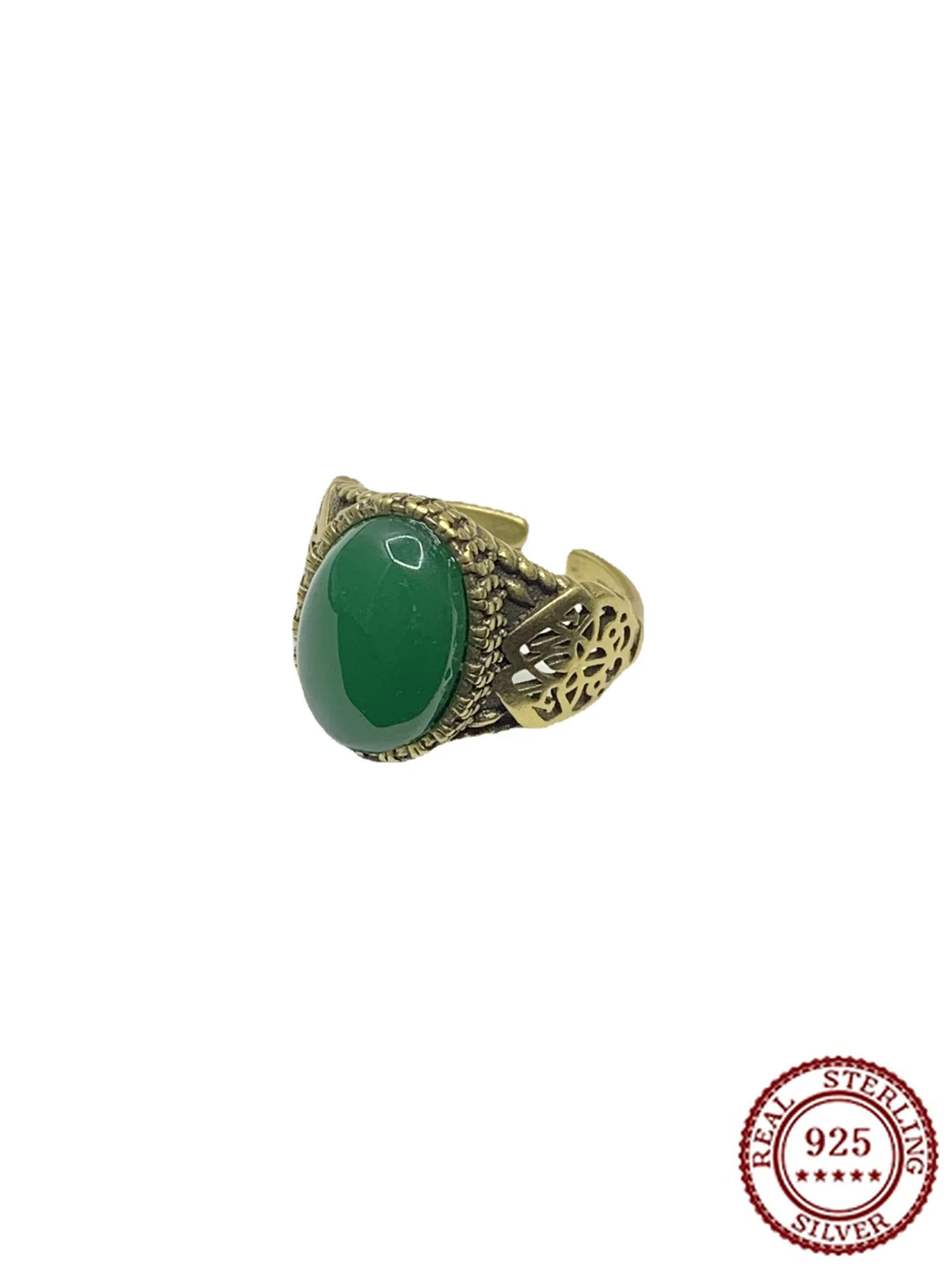 

2025 New Trendy Classic Seal Green Agate Ring for Women with High Quality and Personalized Open Mouth Ring