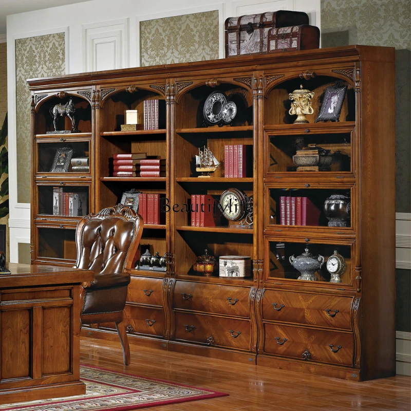 European solid wood bookcase free combination multi-layer American simple file cabinet display cabinet display