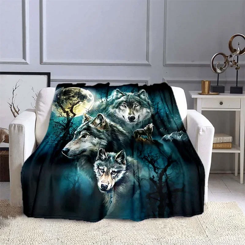 

3D Wolf Blanket Sofa Blankets for Beds Super Soft Warm Blanket Cover Flannel Throw Blanket Portable Travel Throw Blanket