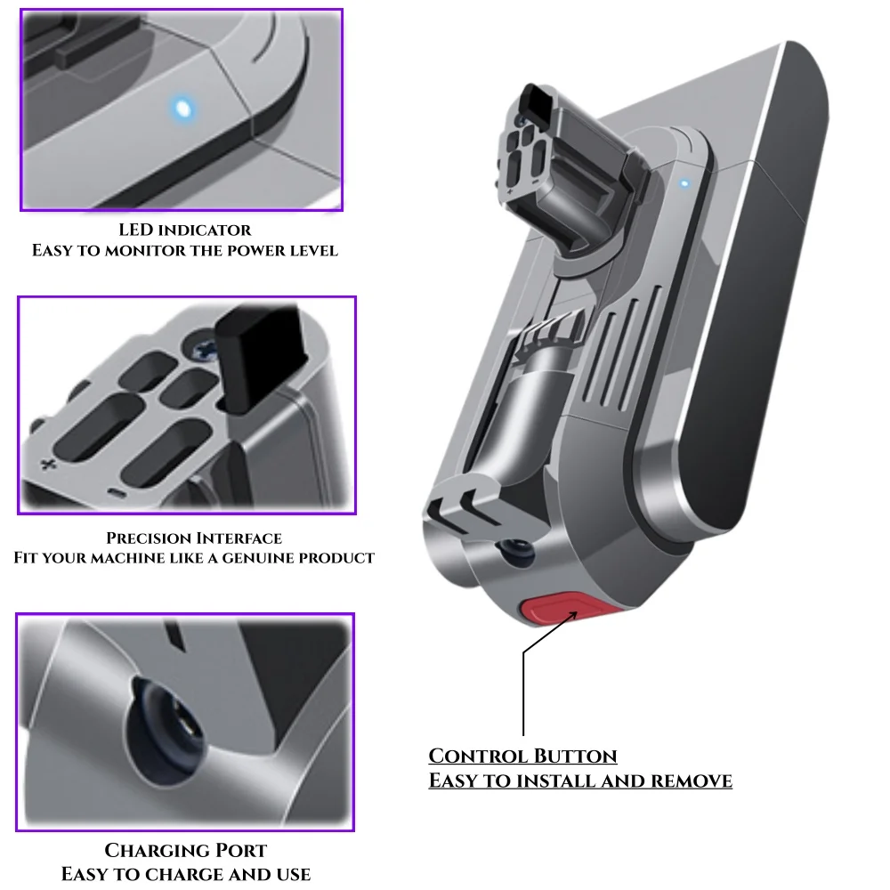 بطارية 25.2 فولت 8000 مللي أمبير في الساعة للمكنسة الكهربائية دايسون V11 SV15 سلسلة رقيق 970145-02 إصدار مشبك بطارية بديل