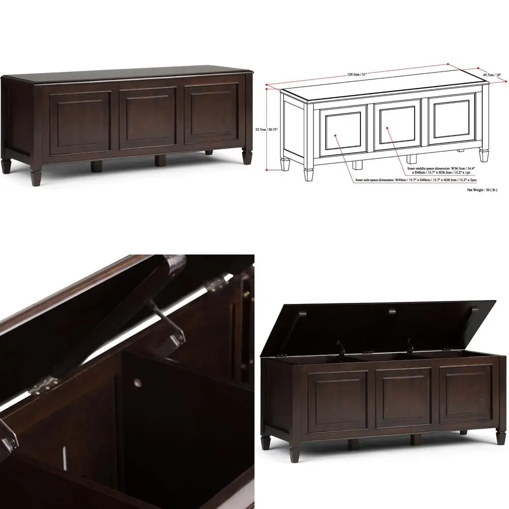 

Скамья для хранения в прихожей из массива дерева, ширина 51, темно-каштановый коричневый, традиционный стиль, сиденье с местом для хранения вещей