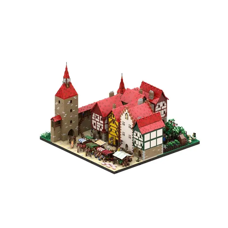 MOC City Street View Town Market Suit وحدات تكنولوجيا الهندسة المعمارية اللبنات نموذج ألعاب الأطفال الطوب هدية