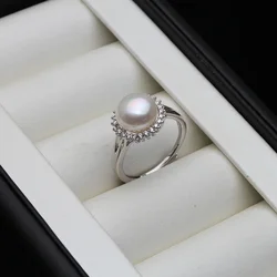 925 Sterling Silver Ring With Pearls Woman,Resizable Real Natural Freshwater Grey Pearl Rings Fine Jewelry