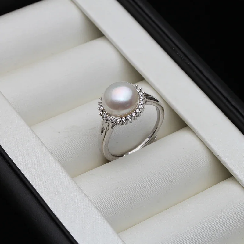 Pierścionek ze srebra próby 925 z perłami Kobieta, zmienny rozmiar Prawdziwe naturalne słodkowodne szare pierścionki z perłami Fine Jewelry