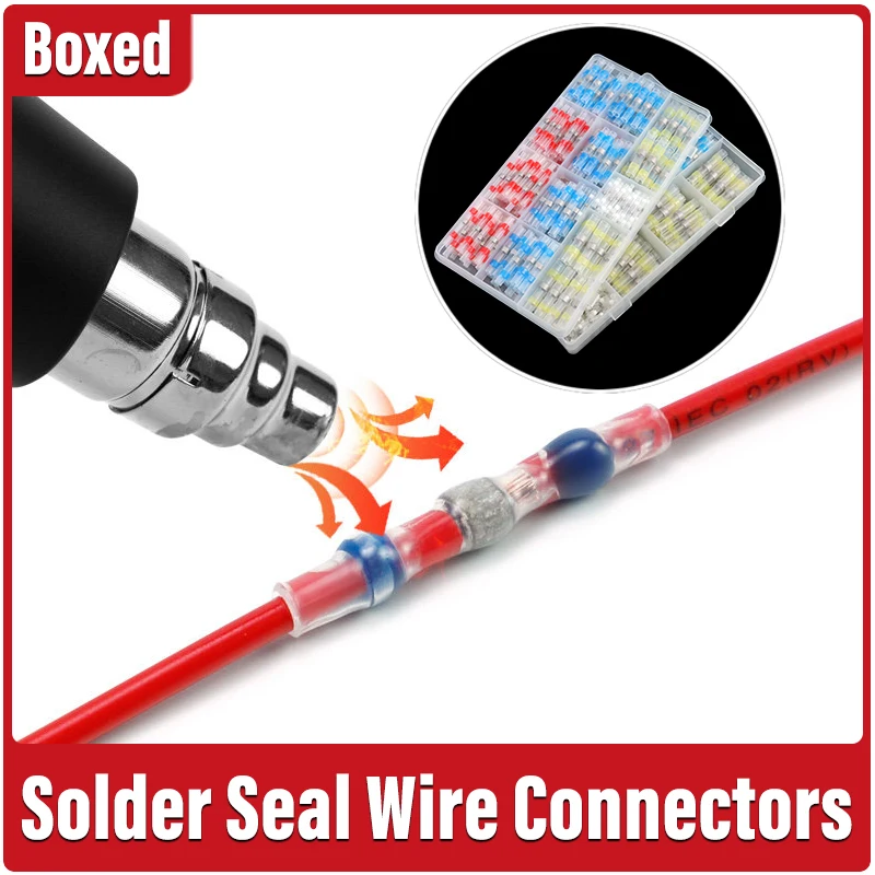 20 ~ 500pcs Boxed Solder Seal Wire Connectors Kit Seal Butt Connectors Crimp Terminals Waterproof Cable Splice Connector