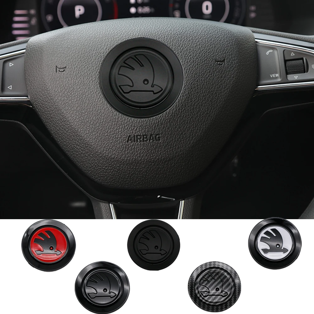 Car Steering Wheel Hub Caps Center Emblem Badge Sticker DIY Sticker For Skoda Yeti Superb Octavia Karoq Kamiq Kodiaq Fabia Rapid