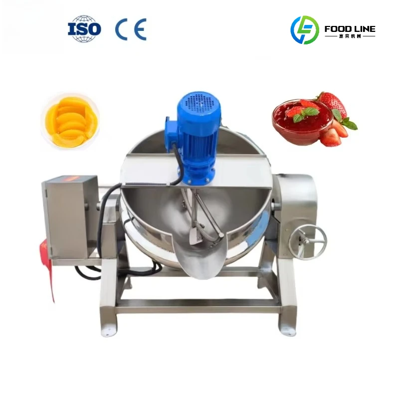 CE 304 Stainless Steel Stirring Boiling Cooking Pot Tilting Electric/Steam/Gas/Thermal Oil Jacketed Kettle with Mixer Customized