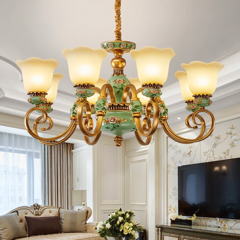 

European Classical Chandelier Living Room Lamp Luxurious And Atmospheric Retro Lamp Villa Duplex Resin Restaurant Bedroom Lamp