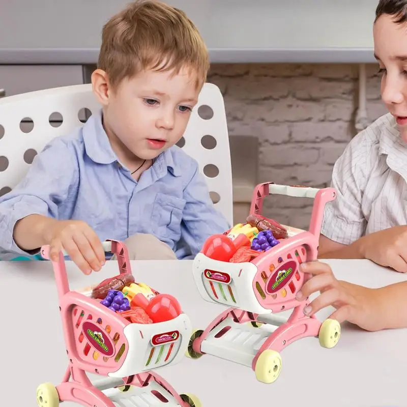 Toy Shopping Cart Grocery Store Pretend Play Toy For Toddler Trolley Toy With Pretend Food And Accessories For Ages 3 Kids