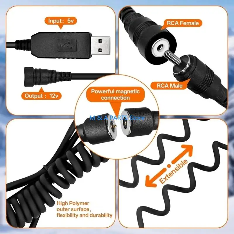 U1JF Power Supply Cord USB Port Snowmobile Helmet Heated Connector For Heated Motorcycle Gear Energy Efficient